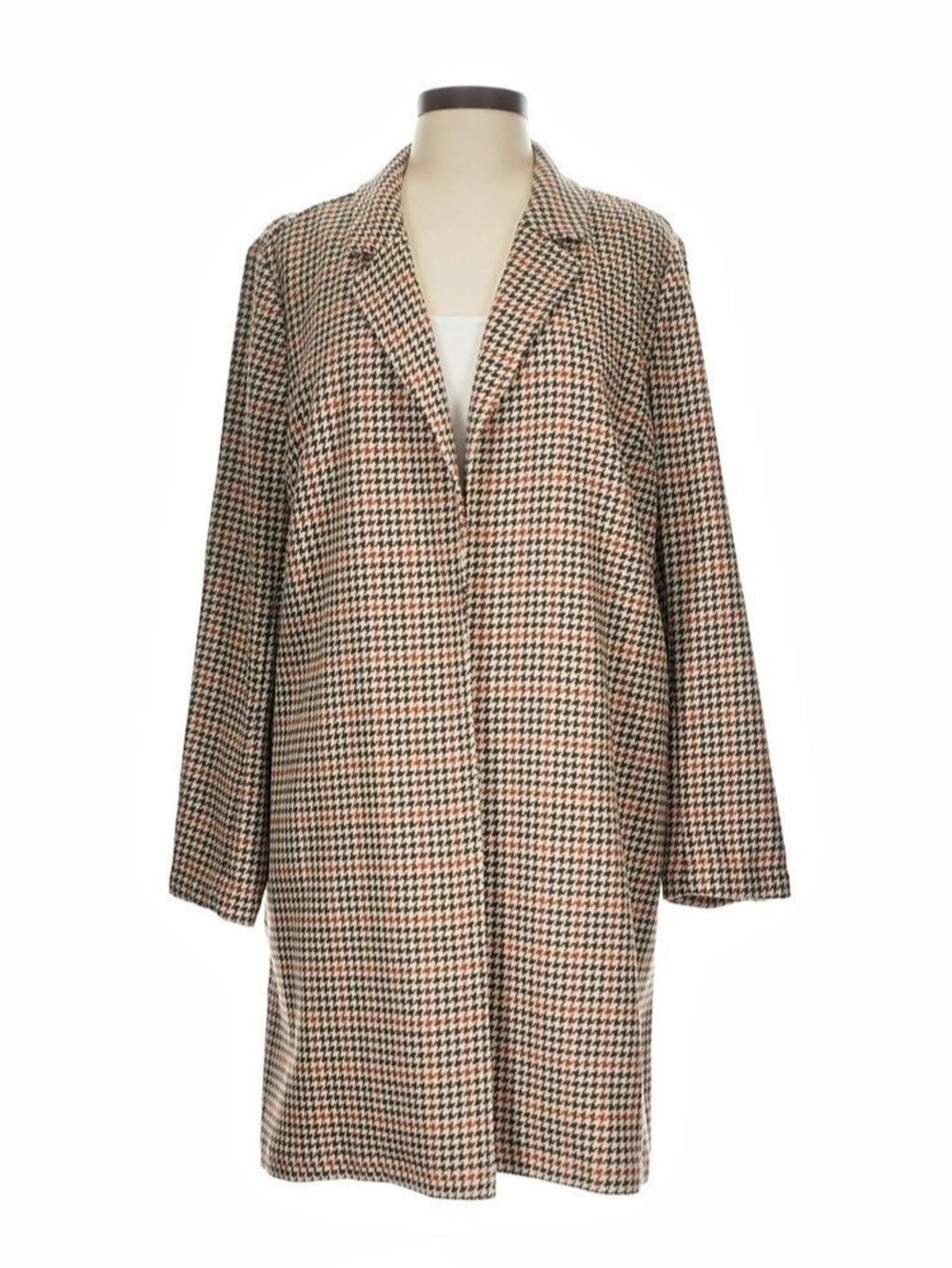 Fall Houndstooth Long Coat in Brown & Black Like New